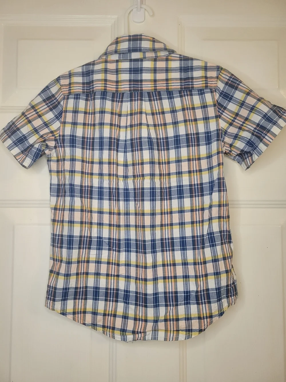 Janie and Jack Boys' Short-Sleeve Plaid Button-Down Shirt - Navy/Yellow/Pink - Picture 5 of 6